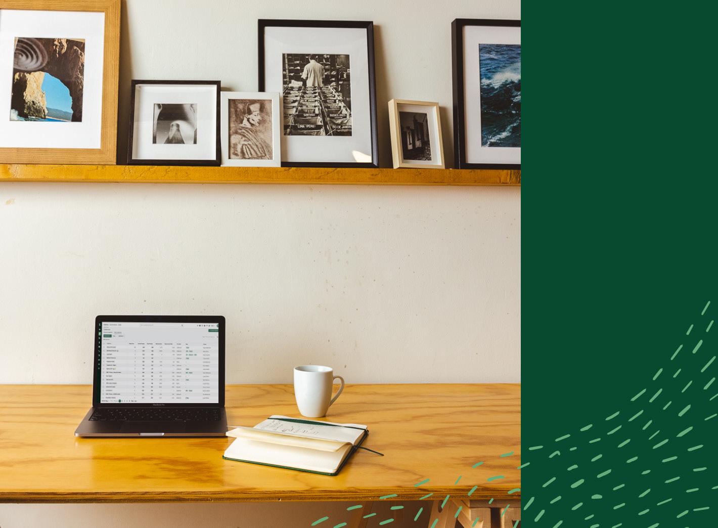 Desk with laptop and coffee