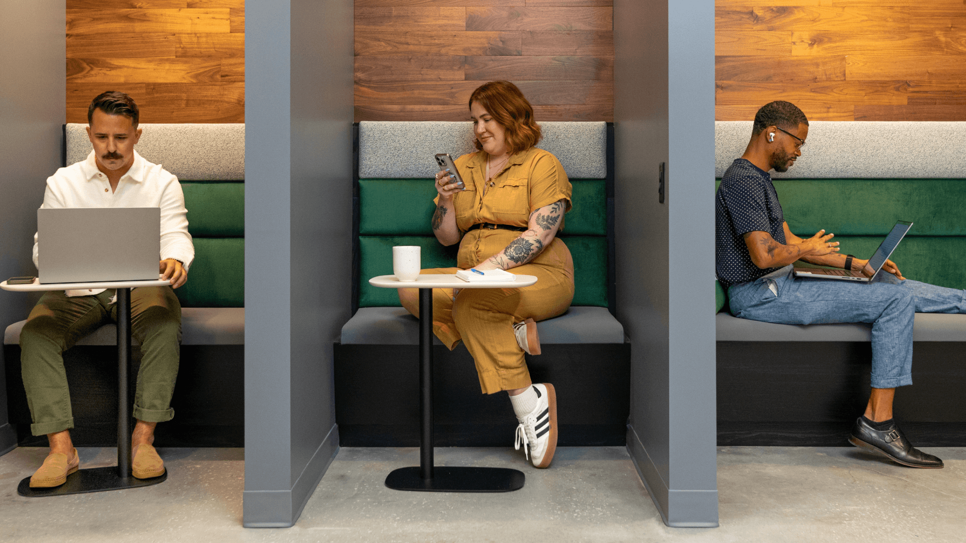 Three people working together