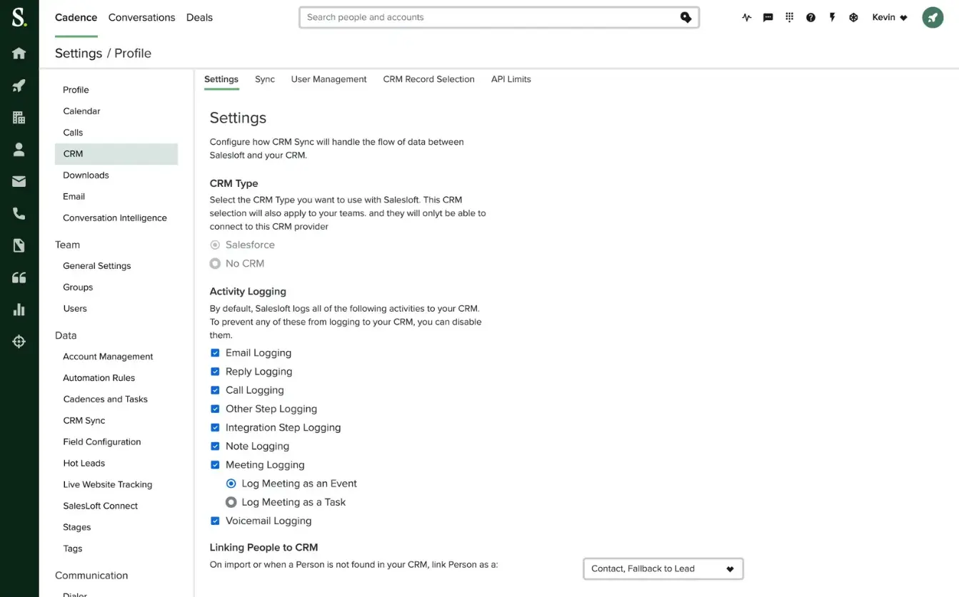 Graphic that shows the cadence profile settings dashboard