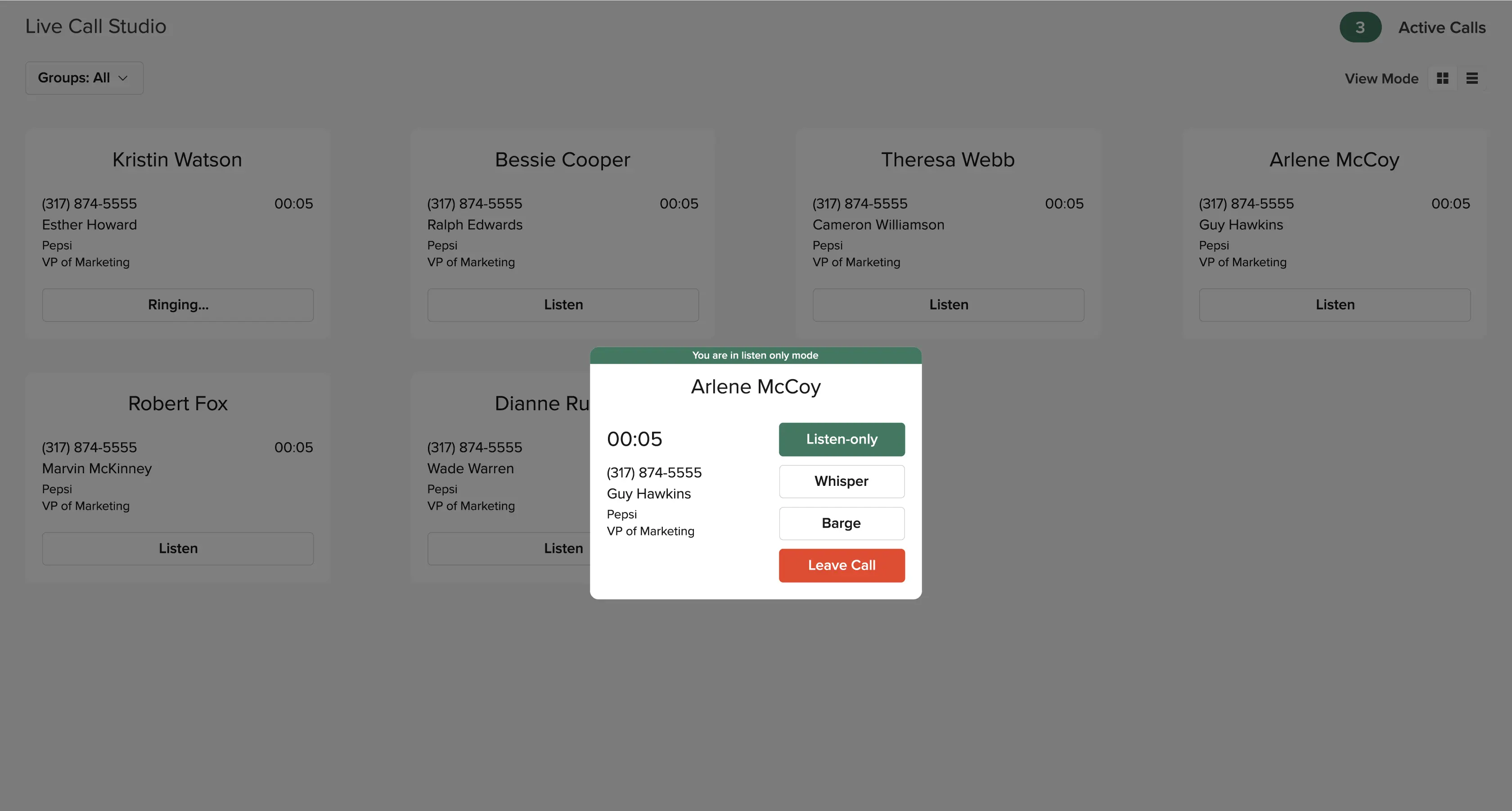 Graphic showing the Live Call Studio in the Call Recording software