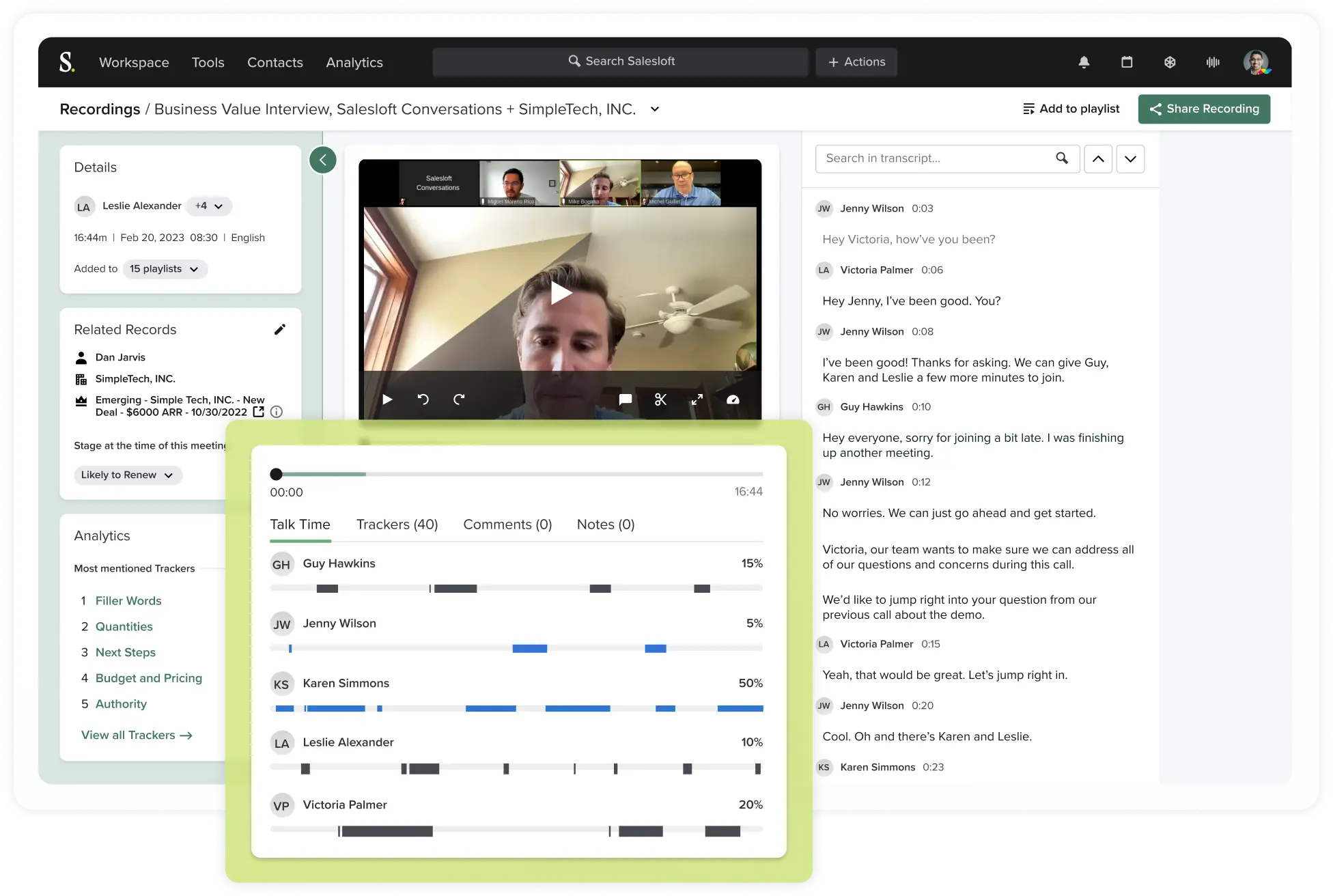 Screenshots of conversations in action on the Salesloft platform