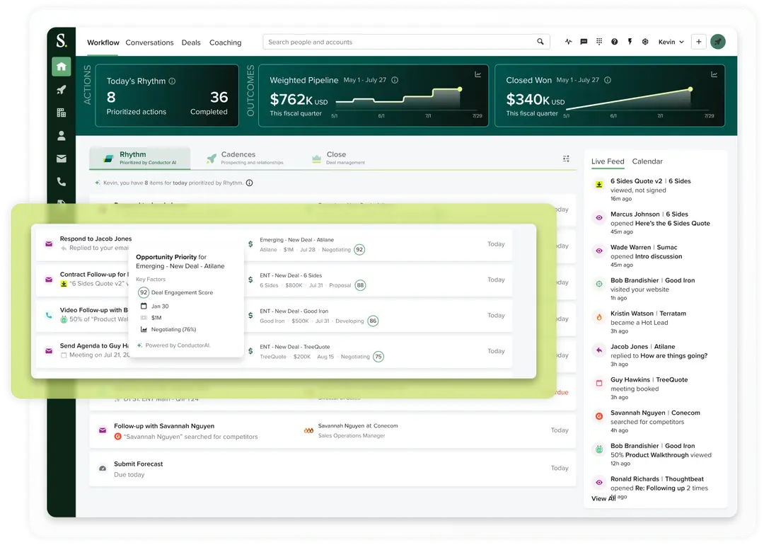 Screenshot of the new Rhythm features in the Salesloft platform