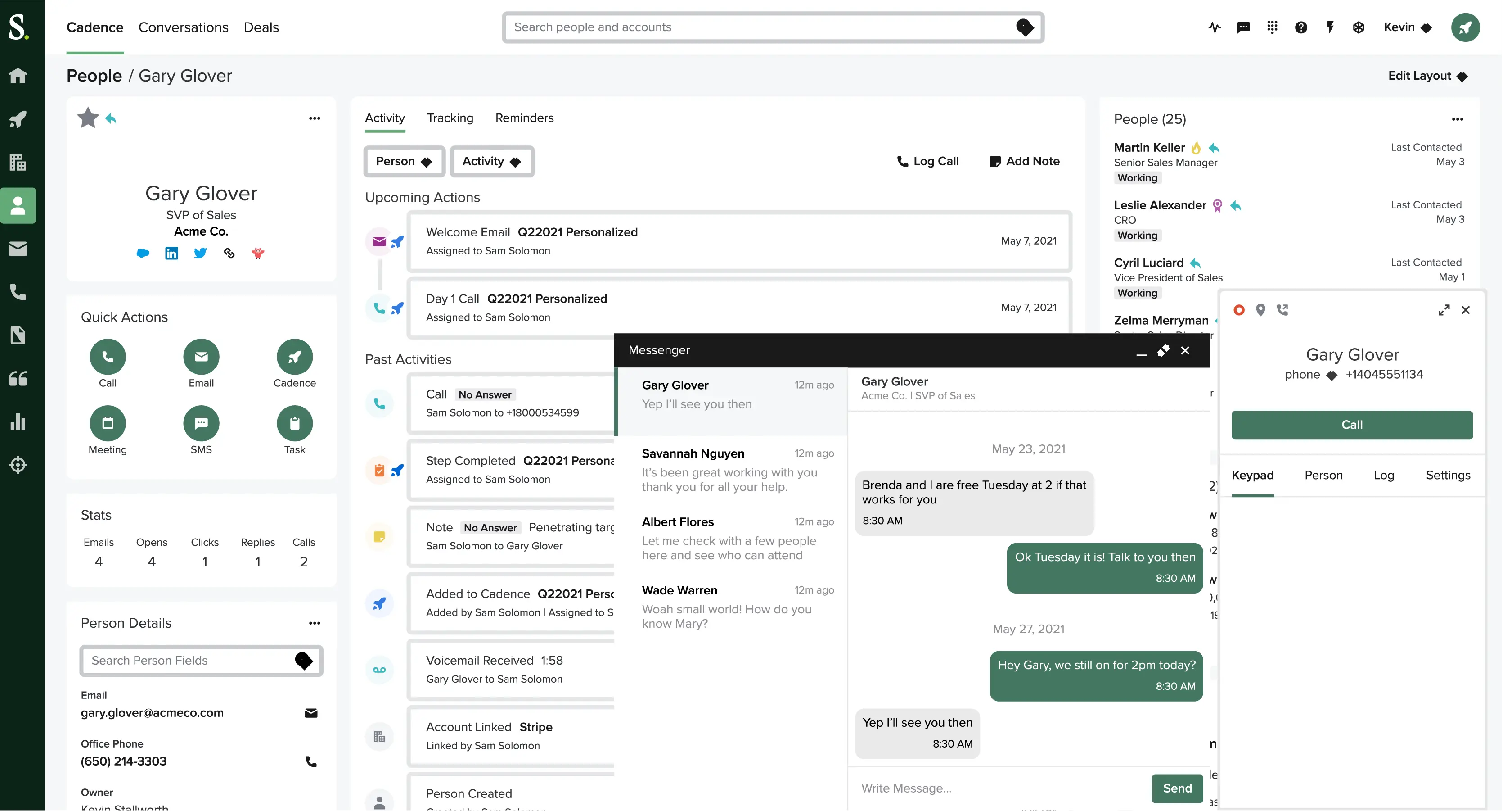 Graphic that shows the cadence dashboard of the Sales Call Tracking Software
