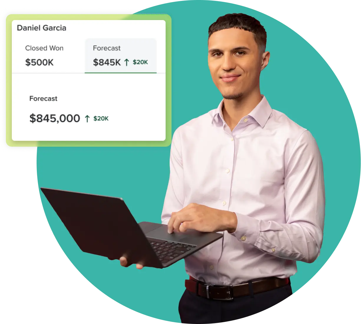 Hero image screenshot of one employee smiling at their work